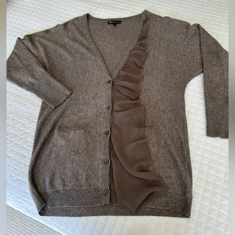 Elizabeth & James Gray Ruffle Cardigan, size large - Picture 8 of 12